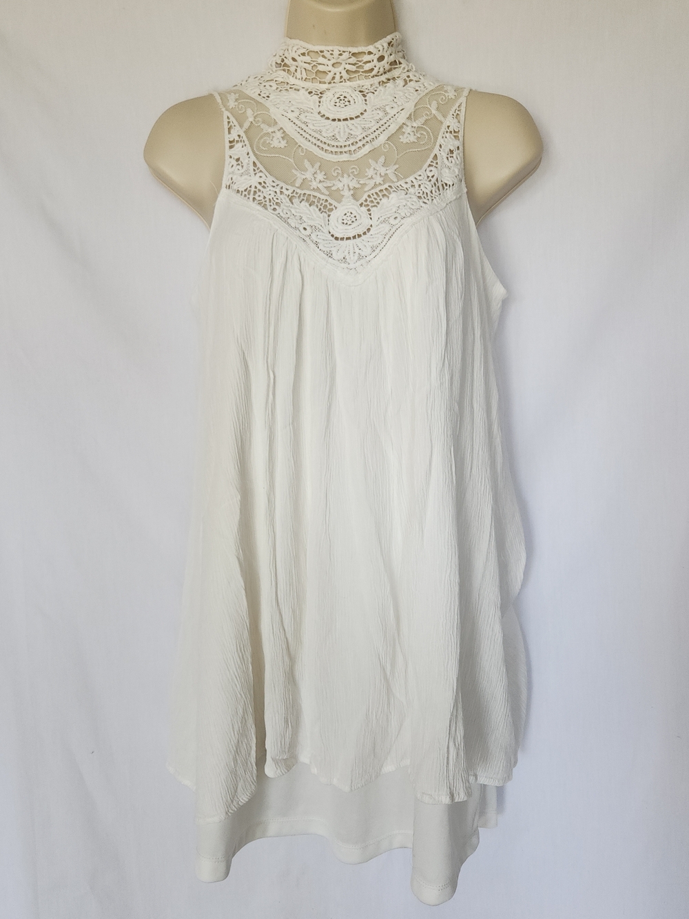 White Crochet Lace High-neck Mini Dress - S Boho Bridal Western Festival